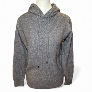 S. Christina 100% Cashmere Gray Hoodie Sweater Gift-Ready Luxury Knit Sz S/M